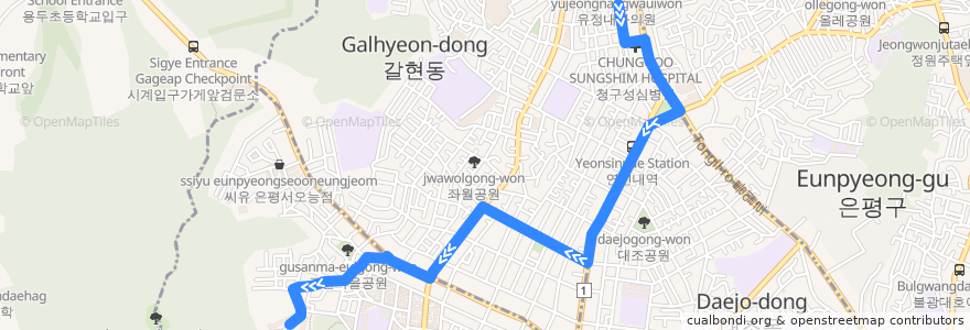 Mapa del recorrido 은평09 de la línea  en Eunpyeong-gu.