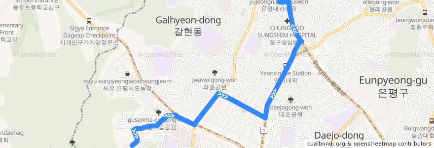 Mapa del recorrido 은평09 de la línea  en 은평구.