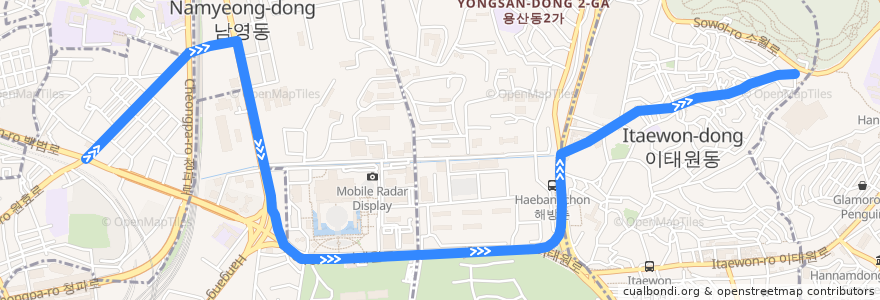 Mapa del recorrido 용산03 de la línea  en 龍山区.