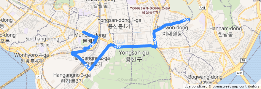 Mapa del recorrido 용산03 de la línea  en 용산구.