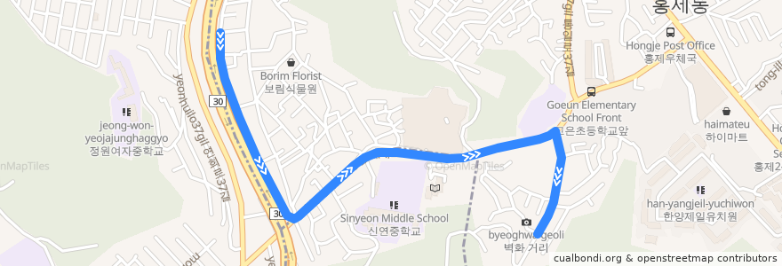 Mapa del recorrido 서대문09소 de la línea  en 서대문구.