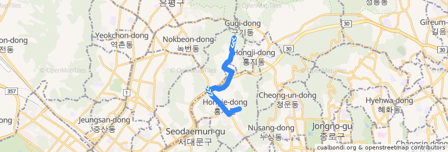 Mapa del recorrido 서대문13 de la línea  en 西大門区.