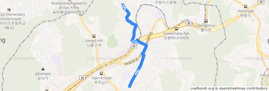 Mapa del recorrido 서대문12 de la línea  en 서대문구.