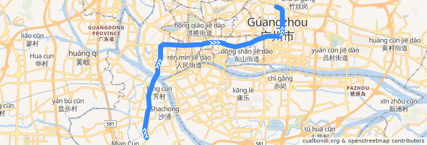 Mapa del recorrido 广州地铁1号线（西塱→广州东站） de la línea  en گوانگ‌ژو.