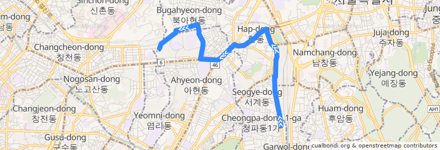 Mapa del recorrido 서대문06 de la línea  en 서울특별시.