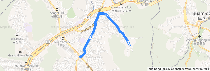 Mapa del recorrido 서대문07 de la línea  en Seodaemun-gu.