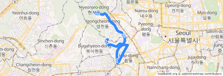 Mapa del recorrido 서대문02대 de la línea  en 首尔市 / 首爾.