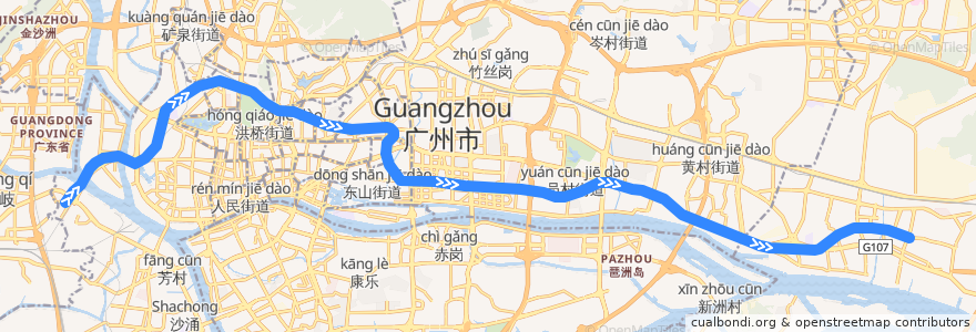 Mapa del recorrido 广州地铁5号线（滘口→文冲） de la línea  en Guangzhou.