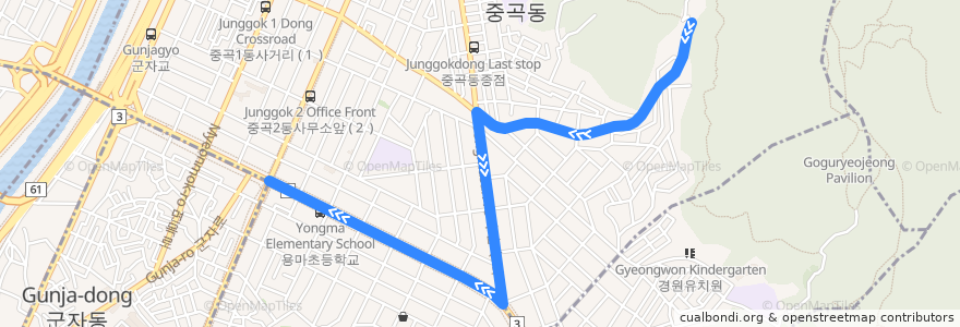 Mapa del recorrido 광진02 de la línea  en 광진구.