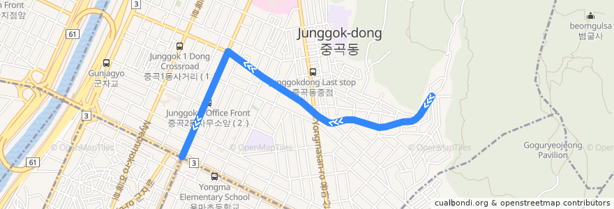 Mapa del recorrido 광진02 de la línea  en 광진구.