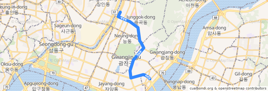 Mapa del recorrido 광진04 de la línea  en 광진구.