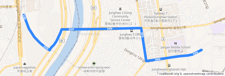 Mapa del recorrido 중랑01 de la línea  en 서울특별시.