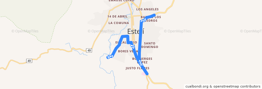 Mapa del recorrido UNI - Roba Casa de la línea  en Estelí.