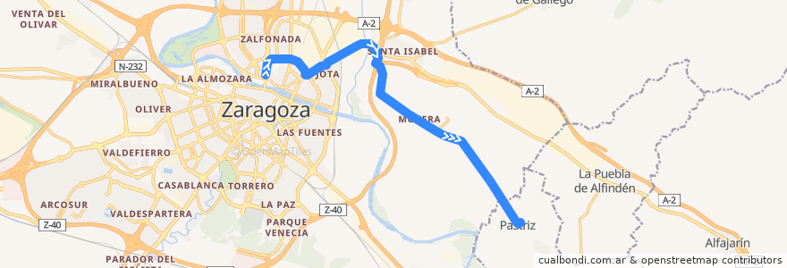 Mapa del recorrido Bus 201B: Zaragoza => Pastriz de la línea  en サラゴサ.