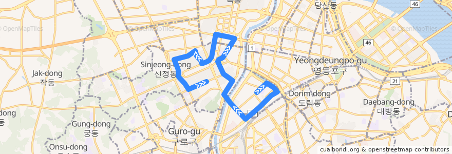 Mapa del recorrido 양천04 de la línea  en 서울특별시.