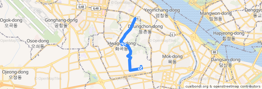 Mapa del recorrido 강서02 de la línea  en 강서구.