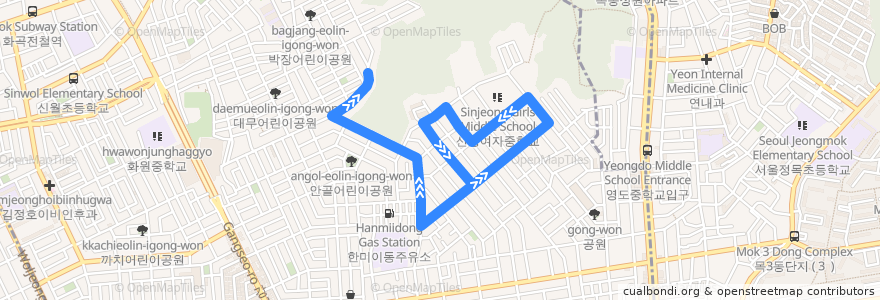 Mapa del recorrido 강서03 de la línea  en 강서구.