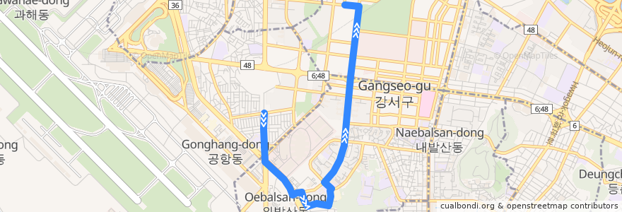 Mapa del recorrido 강서05-1 de la línea  en Gangseo-gu.