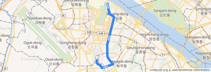 Mapa del recorrido 강서06 de la línea  en 江西区.