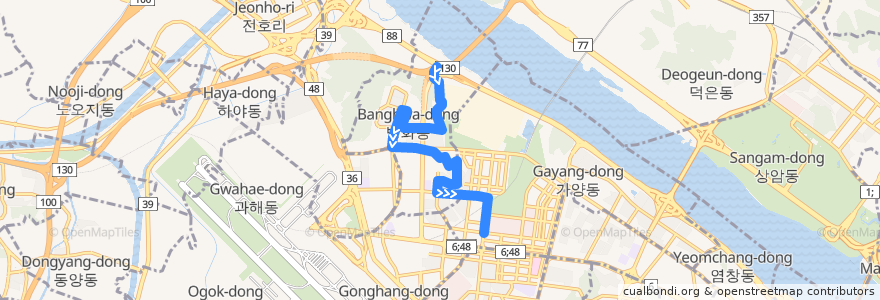 Mapa del recorrido 강서07 de la línea  en 강서구.