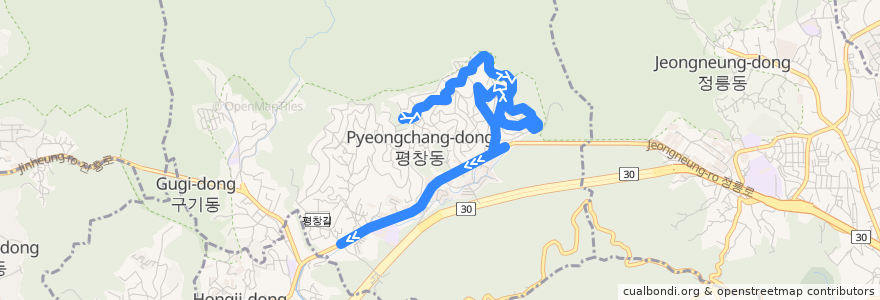 Mapa del recorrido 종로06 de la línea  en 평창동.