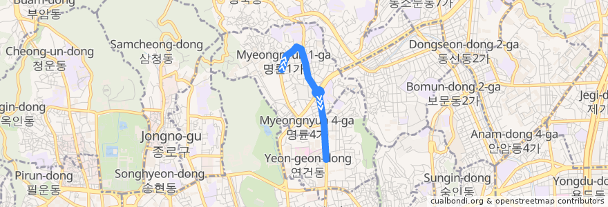 Mapa del recorrido 종로07 de la línea  en 서울특별시.