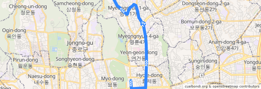 Mapa del recorrido 종로08 de la línea  en سول.