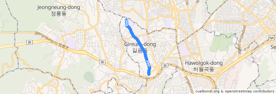 Mapa del recorrido 성북08 de la línea  en 성북구.