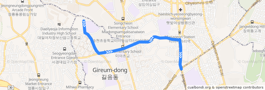 Mapa del recorrido 성북09 de la línea  en Seongbuk-gu.