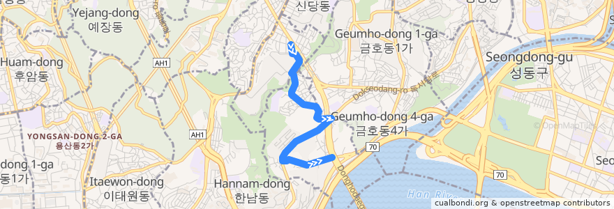 Mapa del recorrido 성동12 de la línea  en 옥수동.