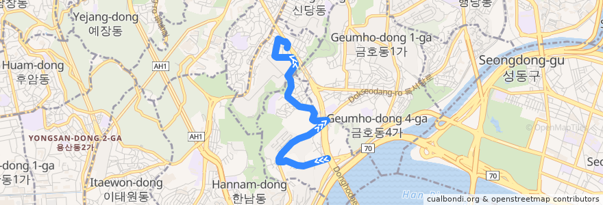 Mapa del recorrido 성동12 de la línea  en 서울특별시.