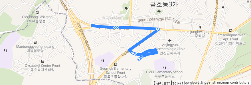 Mapa del recorrido 성동07 de la línea  en Seongdong-gu.