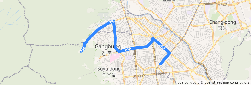 Mapa del recorrido 강북01 de la línea  en 강북구.