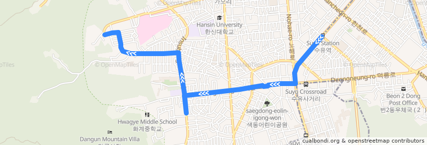 Mapa del recorrido 강북02 de la línea  en 강북구.