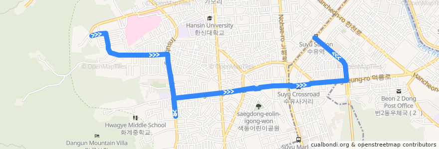 Mapa del recorrido 강북02 de la línea  en 강북구.