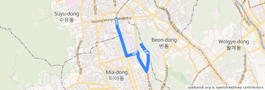 Mapa del recorrido 강북04 de la línea  en 강북구.