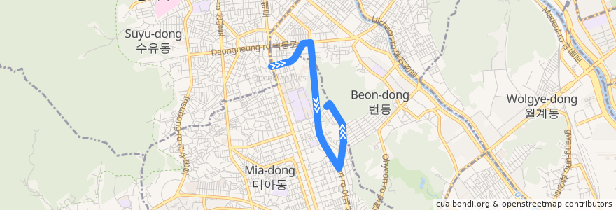 Mapa del recorrido 강북04 de la línea  en 강북구.