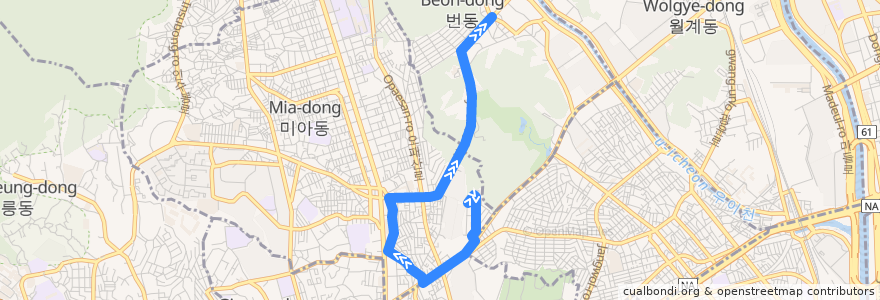 Mapa del recorrido 강북05 de la línea  en Seoul.