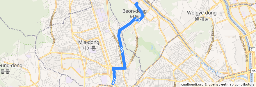 Mapa del recorrido 강북06 de la línea  en 강북구.