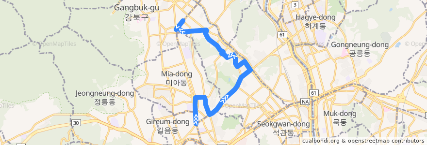 Mapa del recorrido 강북09 de la línea  en Seul.