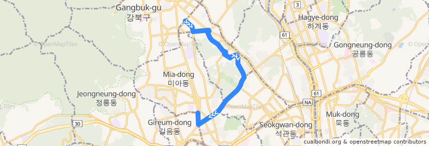 Mapa del recorrido 강북11 de la línea  en 서울특별시.