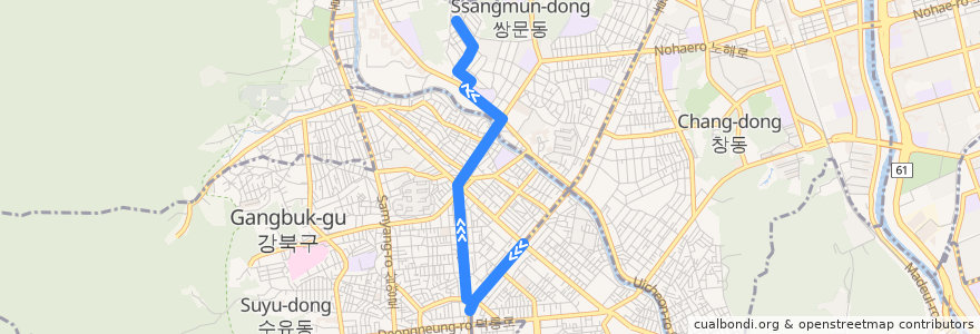 Mapa del recorrido 도봉03 de la línea  en Seul.