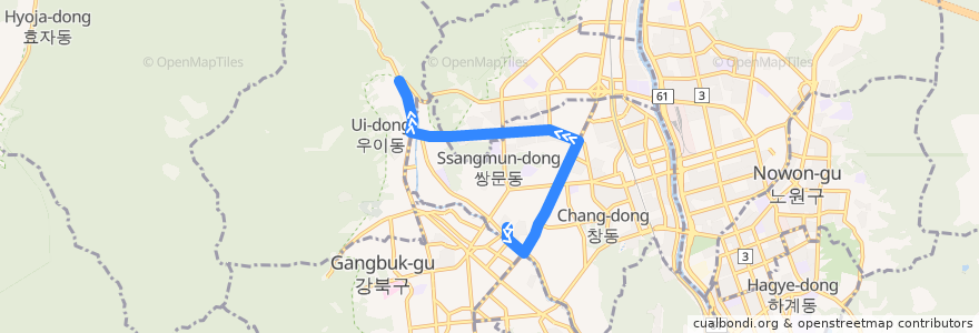 Mapa del recorrido 서울 마을버스 도봉05 de la línea  en Dobong-gu.