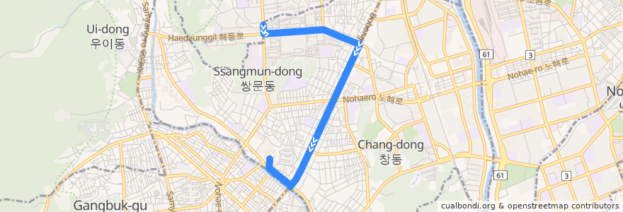 Mapa del recorrido 서울 마을버스 도봉06 de la línea  en 道峰区.