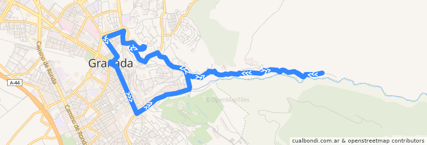 Mapa del recorrido Bus C34: Sacromonte → Centro de la línea  en Granada.