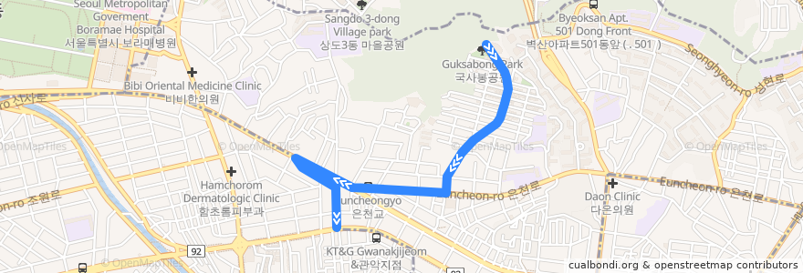 Mapa del recorrido 관악03 (관악우체국(신림역) 방면) de la línea  en Seúl.