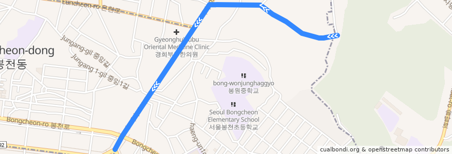 Mapa del recorrido 관악07 de la línea  en 冠岳區.