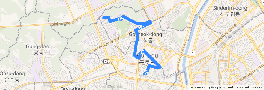 Mapa del recorrido 구로05 de la línea  en 서울특별시.