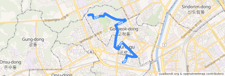 Mapa del recorrido 구로05 de la línea  en 首尔市 / 首爾.