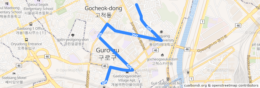 Mapa del recorrido 구로06 de la línea  en 구로구.